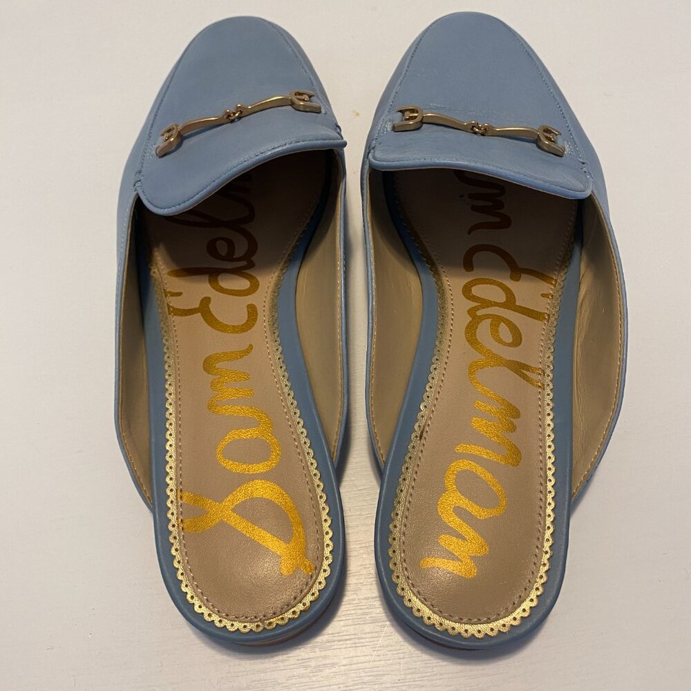 Sam Edelman Blue Leather Horse Bit Mule Shoes - Picture 4 of 5